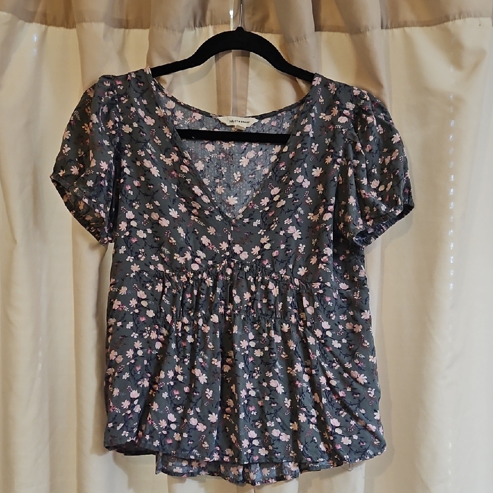 American Eagle Outfitters Floral Blouse - Dark Gray and Light Pink